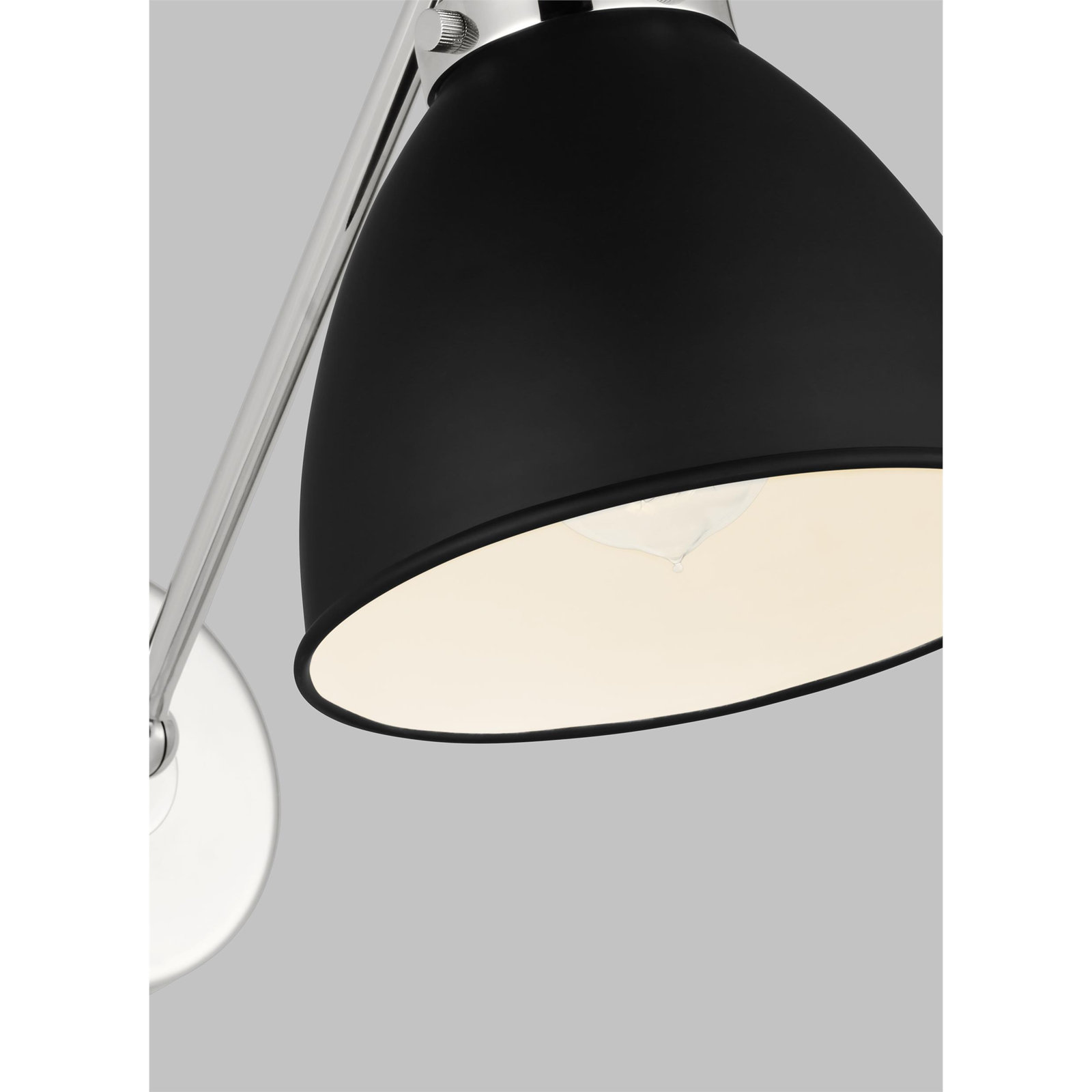 Single Light Dimmable Armed Sconce, Midnight Black, Polished Nickel