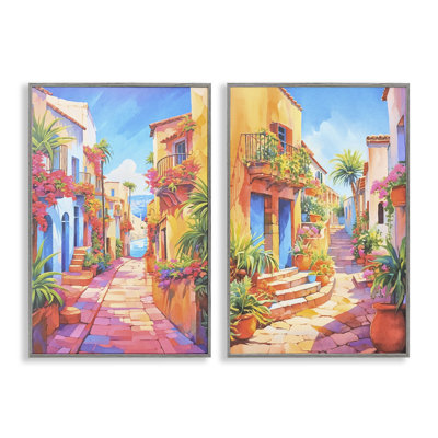 Ensemble de 2 giclées d'art pittoresques, village méditerranéen par Andrea Haase