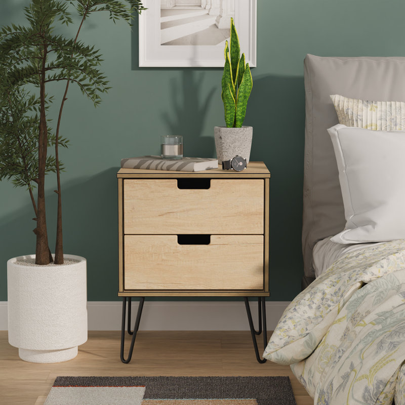 Fully Assembled Fairbury 2 Drawer Bedside Table, Nebraska Oak