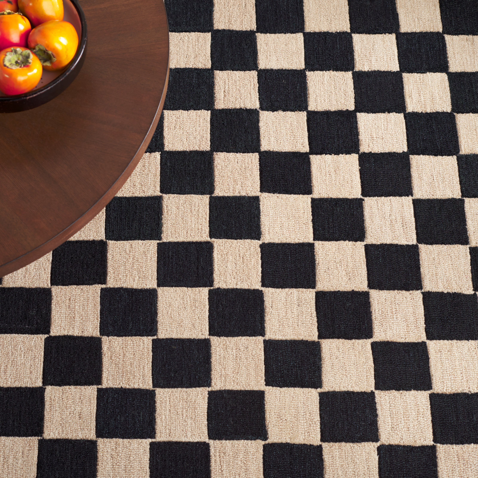 Freesia Black Beige Hand-Tufted Checkered Rug, Rectangle 6' x 9'