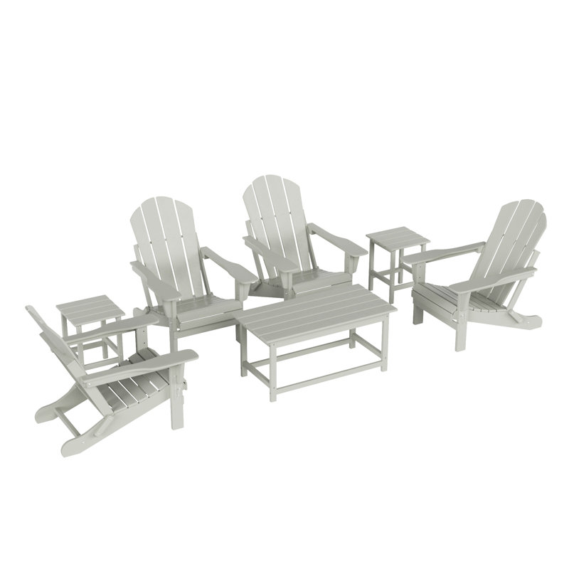 Chaise Adirondack d'extérieur pliable 7 pièces avec table Vinnie, Sable