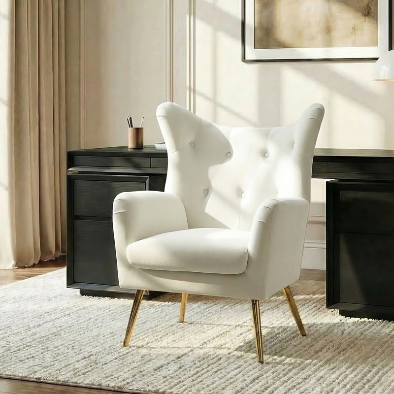 Fauteuil à oreilles 29,25 po Avianna, Velours ivoire