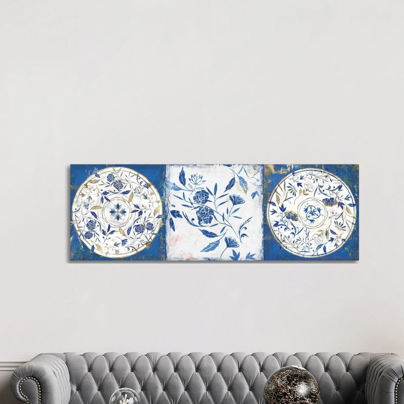 Indigo Ceramics II by Isabelle Z - Panoramic Painting on Canvas, 30.48 cm H x 91.44 cm W x 3.175 cm D, Wrapped Canvas
