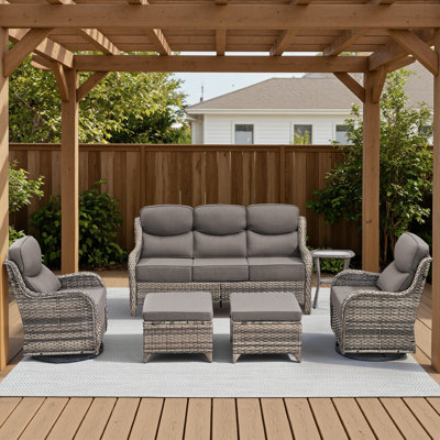 5 Person Outdoor Rattan Garden Conversation Set With Ottomans