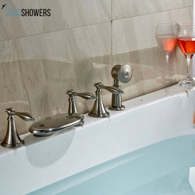Juno Brushed Waterfall Bathtub Filler with Hand Shower