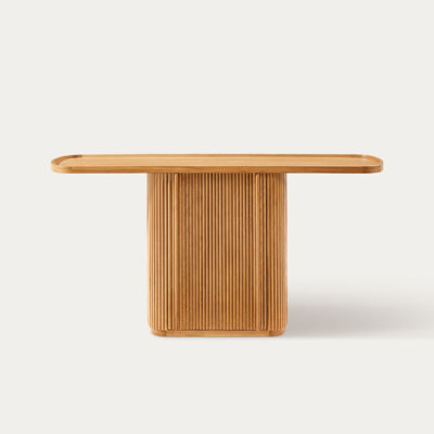 HERNEST 60" Fluted Console Table with Cabinet Storage, Natural Oak