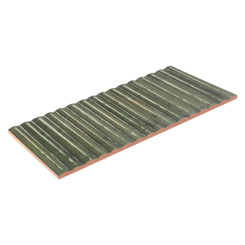 Curve Fluted 6X12 3D Glossy Ceramic Tile, Green