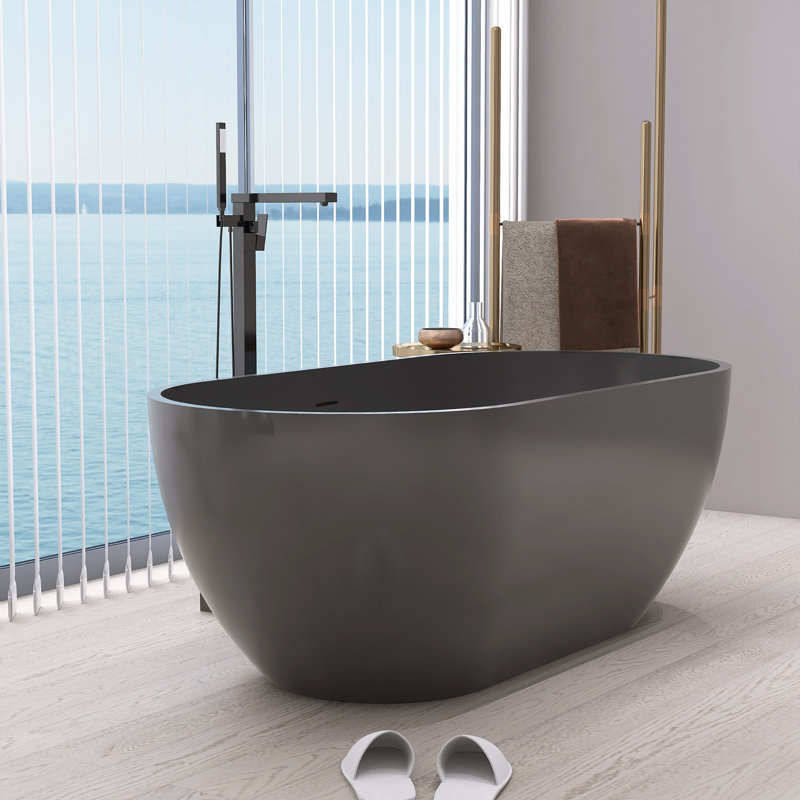 Baignoire de trempage autoportante de 59 po x 29,5 po avec drain, Gris