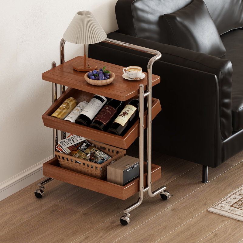 3-Tier Rolling Side Table | Vintage-Inspired, Chrome Frame, Wooden Shelves – Perfect for Beverage Cart, Snack Station, or Nightstand Use