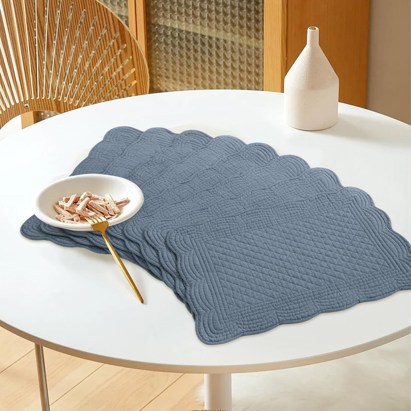 Ensembles de table rectangulaires en coton matelassé bleu (lot de 6)