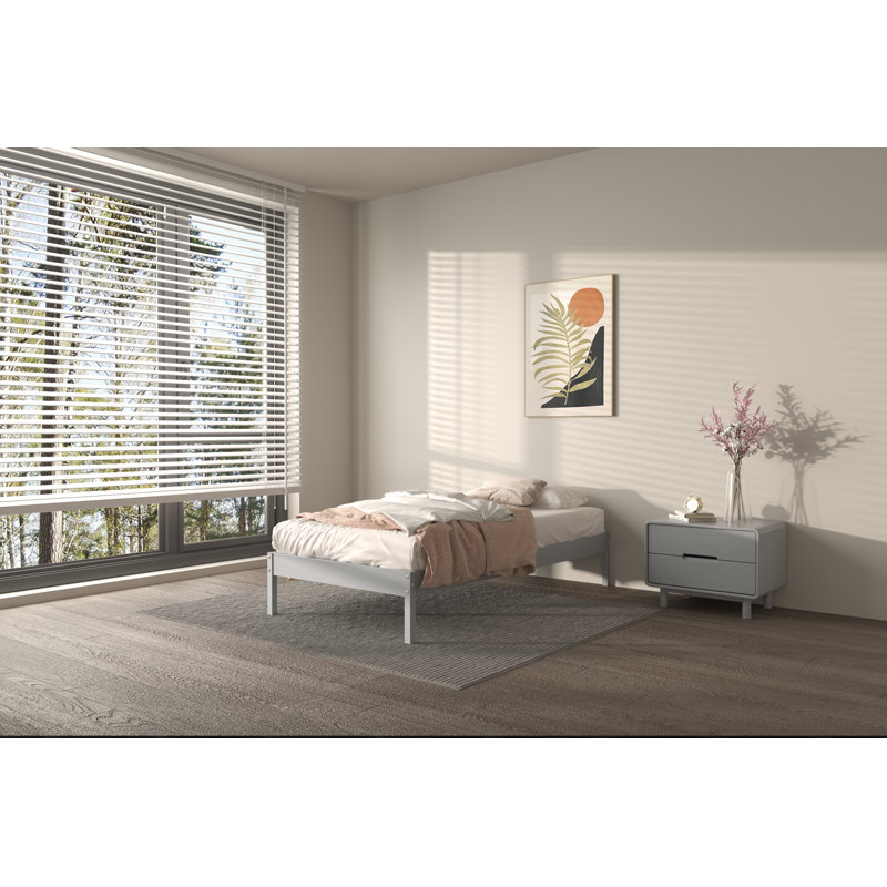 Lit en bois massif Moneeb, gris, Simple