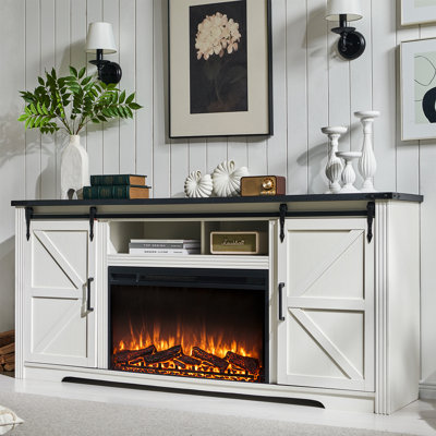 Dossou 70 Inch TV Stand For TVs Up To 80 Inches With Electric Fireplace Included, White
