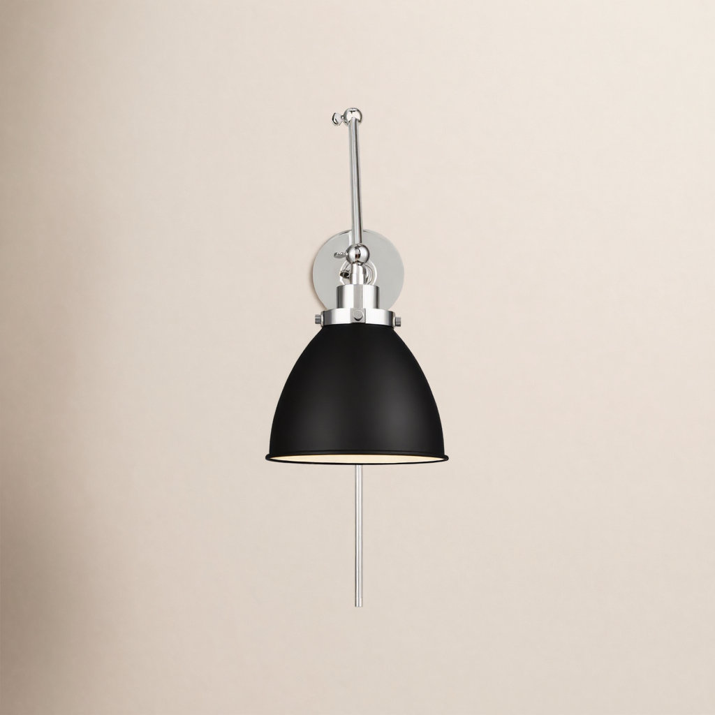 Single Light Dimmable Armed Sconce, Midnight Black, Polished Nickel