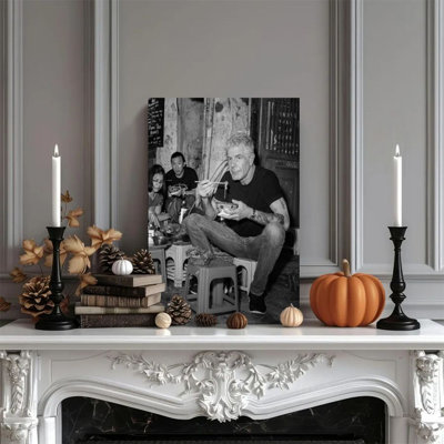 Framed Canvas Wall Art - Anthony Bourdain Street Food Scene, Documentary Photography - 24" x 36" for Kitchen & Dining Room