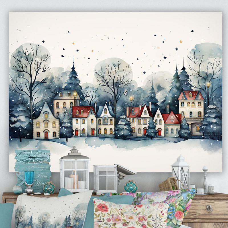 «Christmas Village In Winter I - Winter Landscape», art mural, Toile tendue, H 30 po x l 40 po x P 1,5 po