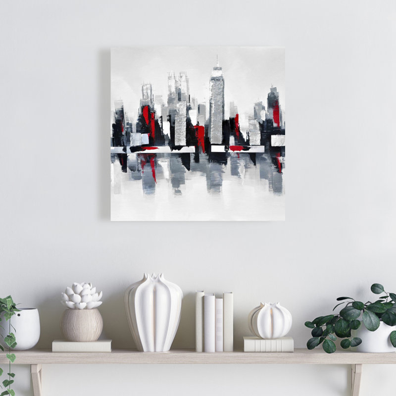 " Gray And Red Cityscape " Painting Print