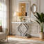 Console en miroir avec miroir de 43,3 pouces, table d'entrée en verre avec base en diamant écrasé Trèfle, table d'appoint avec canapé en argent Glam pour le vestibule du vestibule