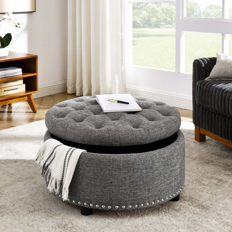 Repose-pieds capitonné avec rangement, Linen, Dark Gray