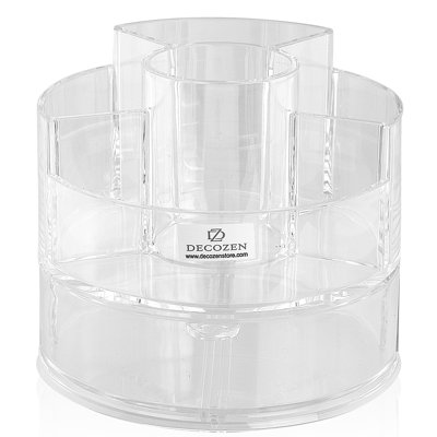 Clear Cylindrical Acrylic Makeup Organizer with Drawer for Vanity Storage, Jewelry, and Christmas Gift