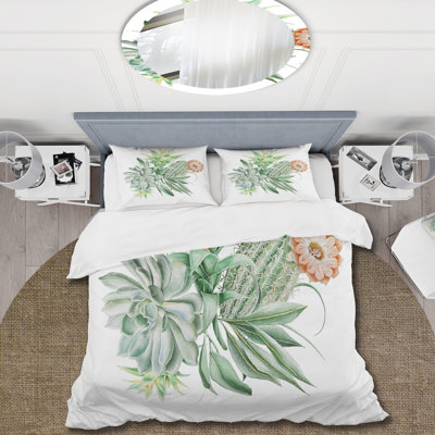 Bouquet avec cactus et plantes grasses - ensemble de housse de couette traditionnel - microfibre de polyester