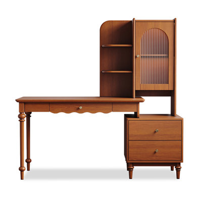 Bureau rectangulaire brun en bois massif avec 3 tiroirs