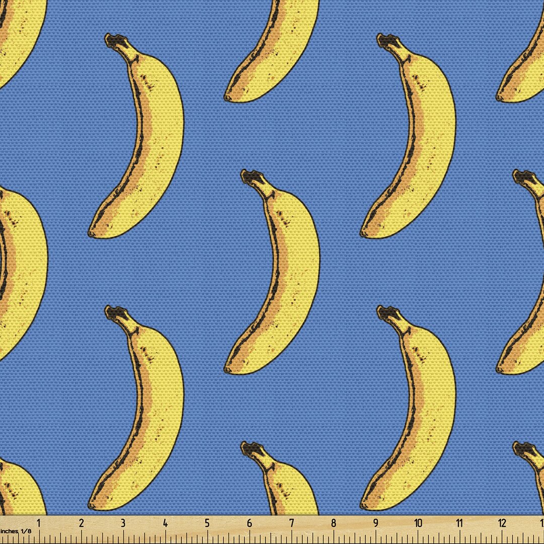 Gewebe als Meterware, Hipster Banana Wiederholung, Pop-Art, Kobaltblau Senf