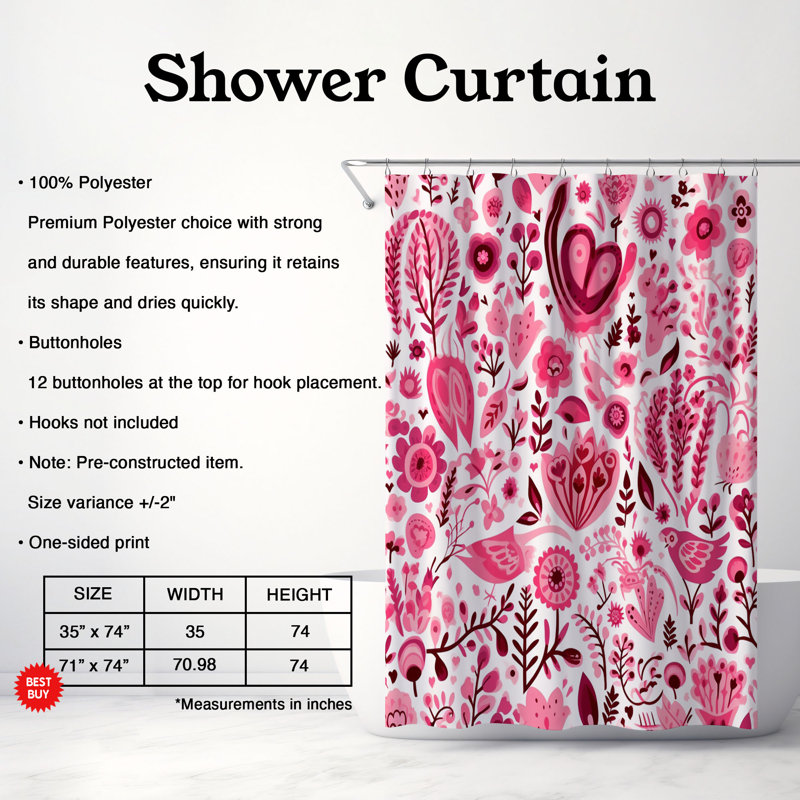 Love Glimmer - Rideau de douche standard 1 pièce, H 74 po x l 71 po