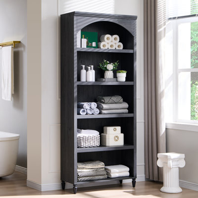 Grande armoire de salle de bain arquée de 76 po de hauteur, grande armoire de salle de bain arquée à 5 niveaux avec tablettes réglables, avec rangement et tablettes ouvertes