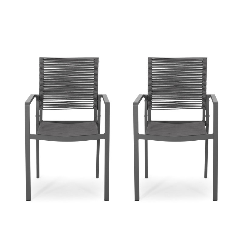 Chaises de salle à manger d'extérieur modernes avec assise en corde et structure en aluminium, gris / gris foncé 2 2