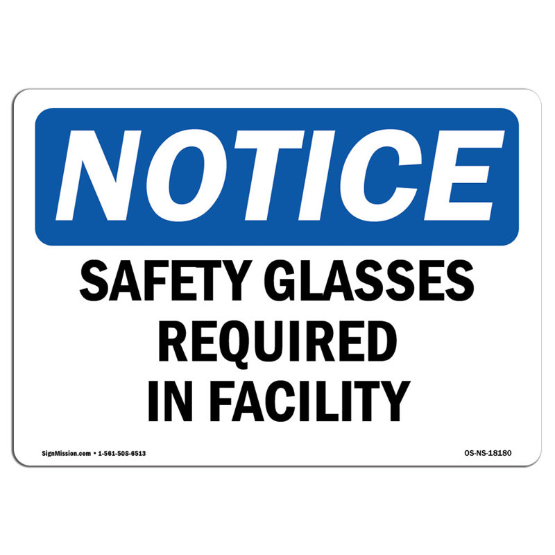 Lunettes de sécurité requises dans l'enseigne de l'installation