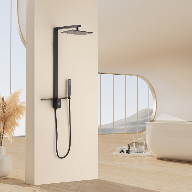 Wall Mounted Rectangular Rain Shower Head Set With Handheld Shower, Matte Black