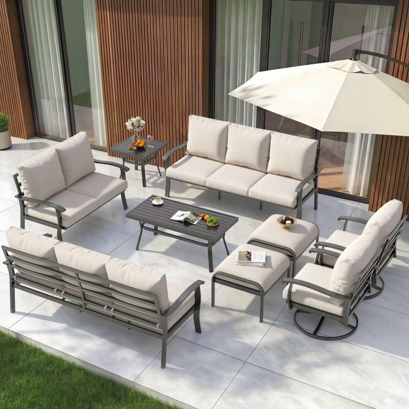 9 PCS Outdoor Metal Conversation Set For 10 Person, Beige