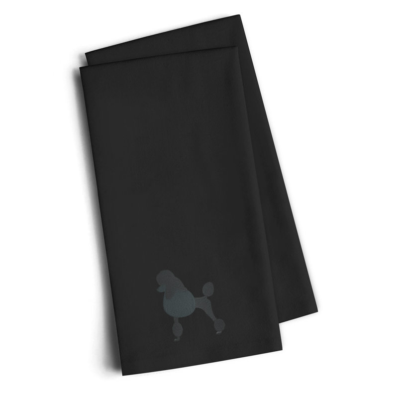 Cotton Embroidered Tea Towel Kitchen Towel, Black, 25" H x 16" W x 0.1" D