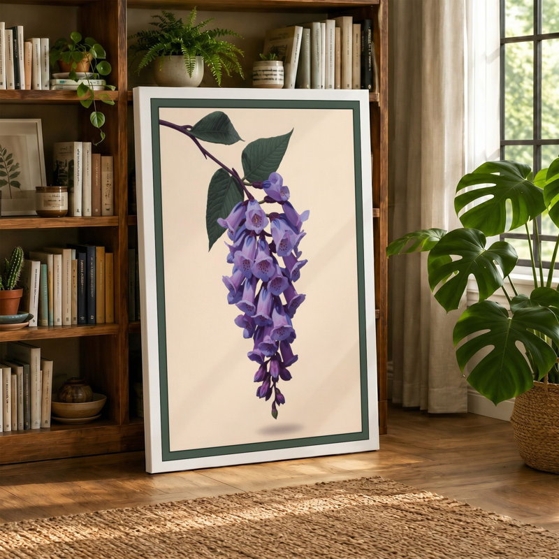 Cascading Wisteria Botanical - Wrapped Canvas, 18x12 - 45.7 x 30.5 cm, Black Border