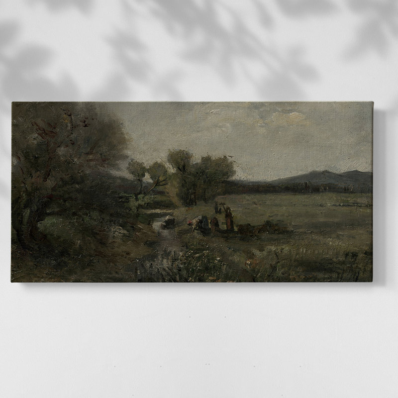 Série paysage - DLXVI - Toile tendue avec châssis encadré - Prêt à être accroché, H 21 po x l 41 po, Doré