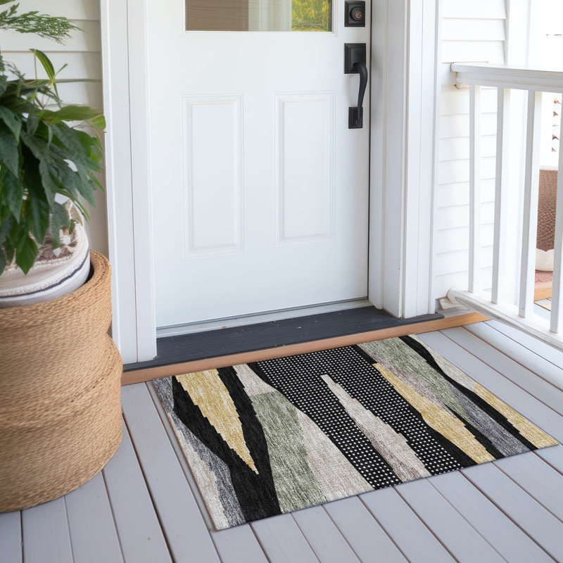 Machine Washable Indoor/Outdoor Chantille ACN2761 Modern Rug, Black, 1'8" x 2'6"