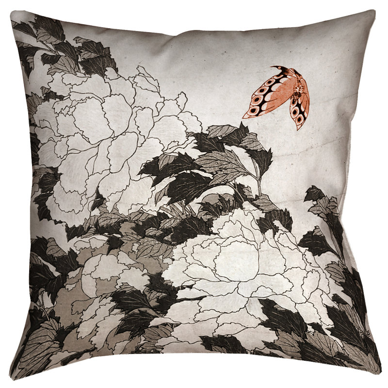 Housse de coussin Katsushika Hokusai, 26 po x 26 po, Orange et gris