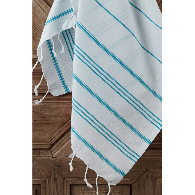 Débarbouillette 100% coton, Turquoise / blanc