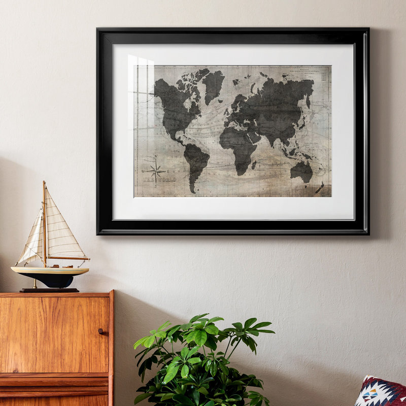 " World Map ", Black, 26.5" H x 36.5" W x 1" D