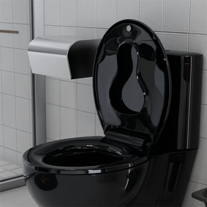 Toilet Seat Round,Toilet Seat with Toddler Seat Built in, Potty Training Toilet Seat Round Fits Both Adult and Child, with Soft Close, Easy Install and Clean - Black