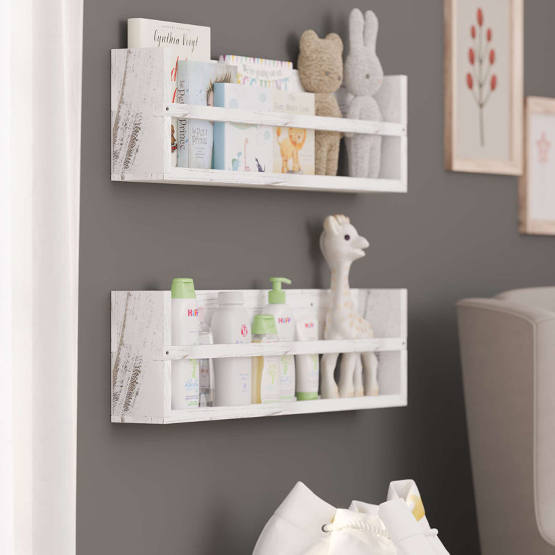 Berlinville 2 Piece Paulownia Floating Shelf, White/Gray