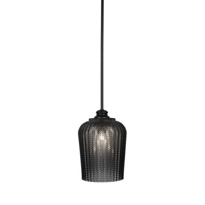 Cordova Stem Hung Pendant Shown In Matte Black Finish With 9" Smoke Textured Glass