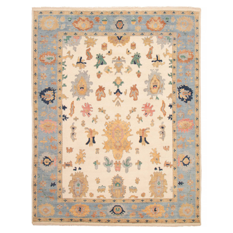 Tapis moderne en laine noué à la main Oushak crème 9 pi 1 po x 11 pi 9 po