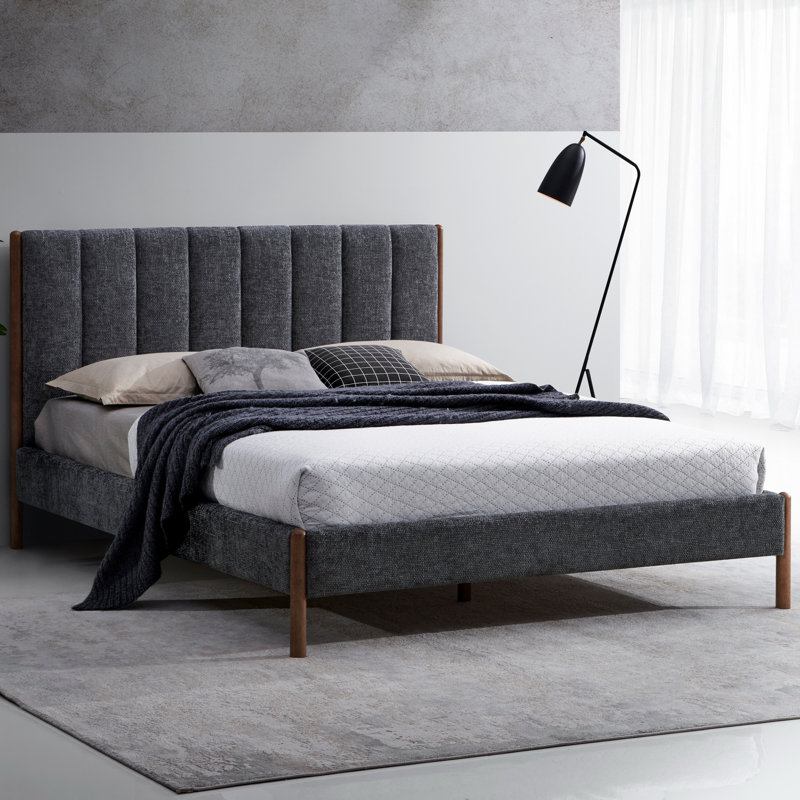 Upholstered Platform Bed, Queen, Gray
