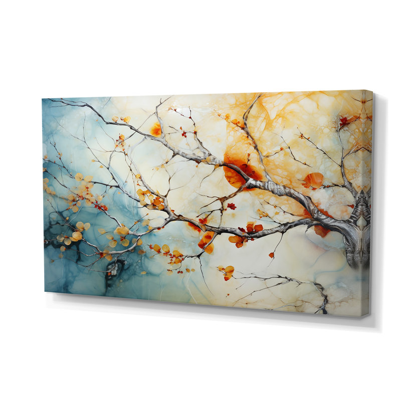 Orange, bleu sarcelle, érable brillant, agate I - arbre érable, art mural
