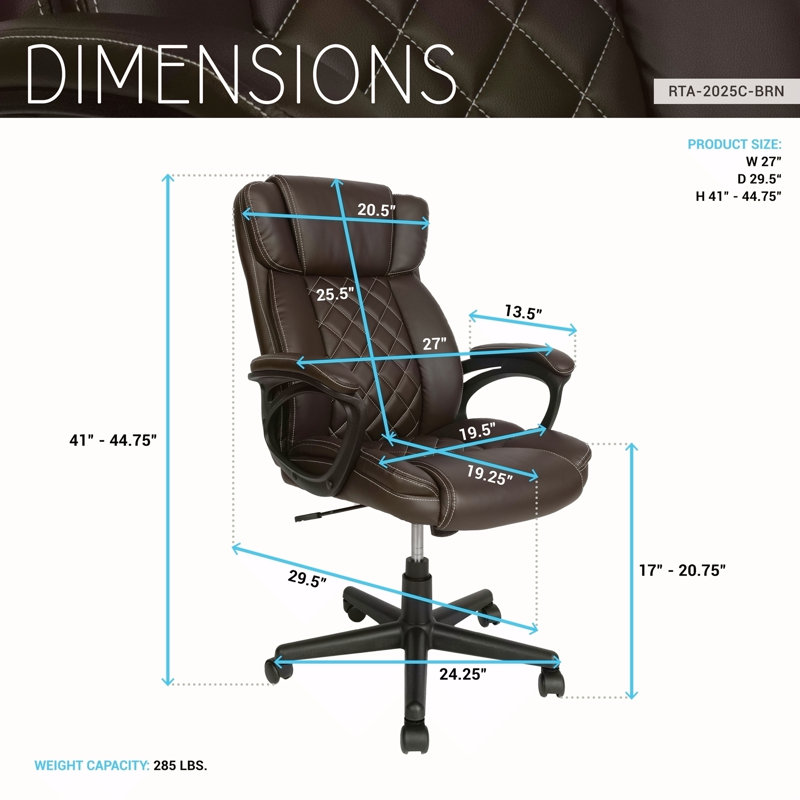 Fauteuil de direction ergonomique à dossier haut en similicuir brun Techni Mobile