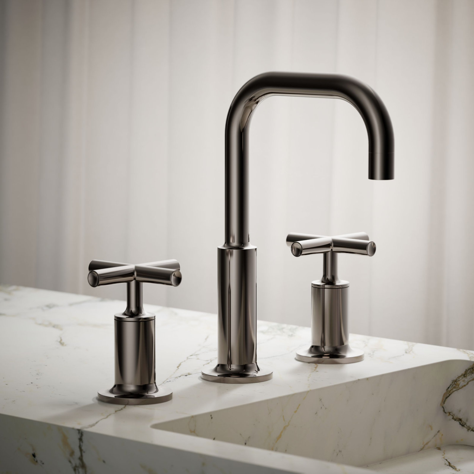 Purist High-Arc Cross-Handle Widespread Faucet, Vibrant Titanium