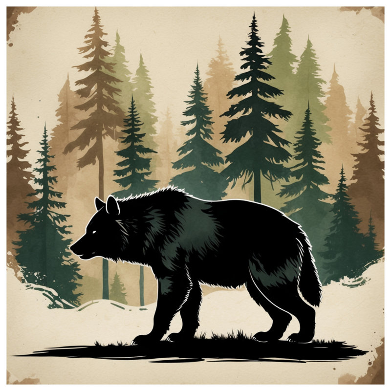 Bear Silhouette In Forest Comforter, King