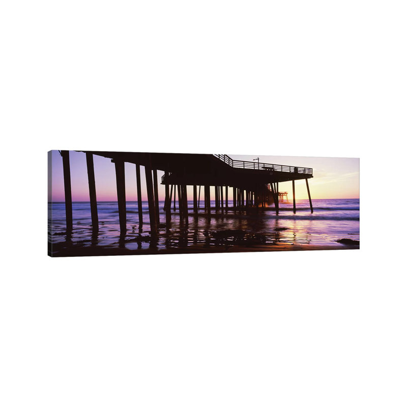 Silhouette Of Pismo Pier At Dusk, Pismo Beach, San Luis Obispo County, California, USA III by Panoramic Images - Wrapped Canvas Panoramic Print
