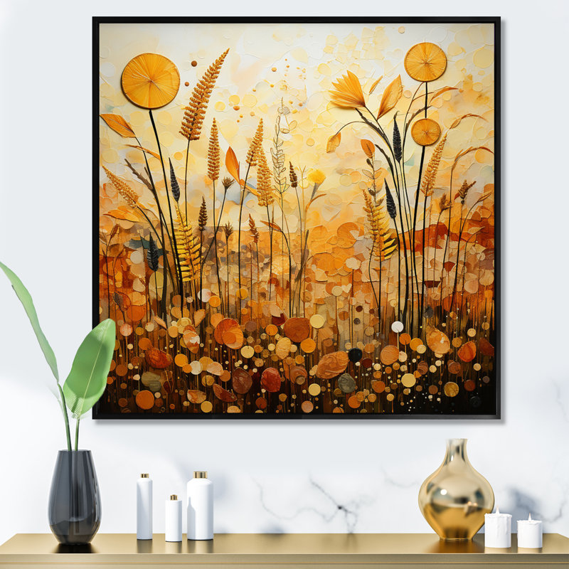 Gold Orange Golden Harvest - Abstract Collages Wall Art Prints, Cadre flottant noir, H 30 po x l 30 po x P 1 po